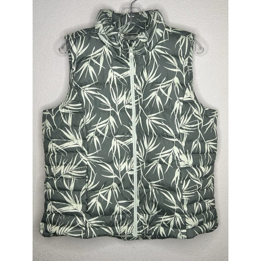 Lands End Vest Womens Large Green Winter Down Puffer Leaf Print Full Zip Size L - Picture 2 of 11